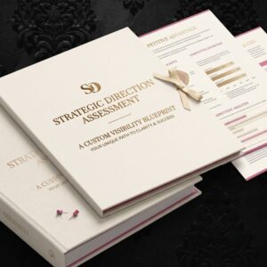 Strategic Direction Assessment mockup package featuring a custom visibility blueprint folder on a dark luxury background.