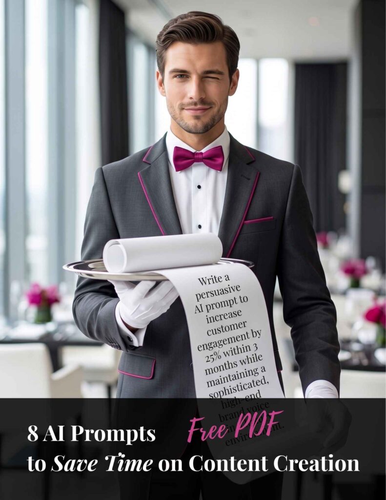 Free downloadable guide offering 8 strategic AI prompts to streamline content creation