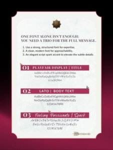 Playfair Display and LATO font trio layout demonstration for brand design.