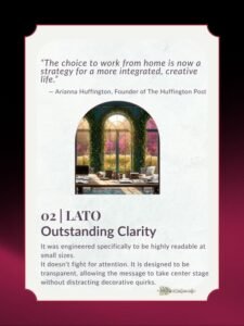 LATO, Outstanding Clarity font trio layout demonstration for brand design.
