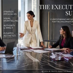 Influencer media kit and brand pitch deck template cover for The Executive Suite presentation kit.