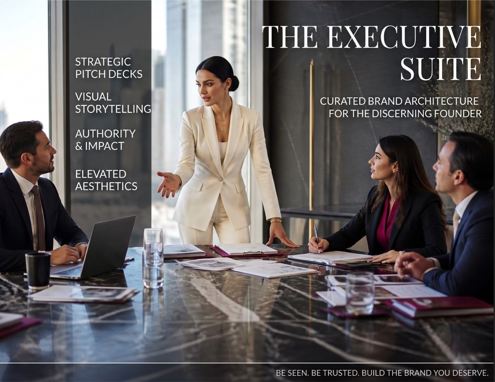 Influencer media kit and brand pitch deck template cover for The Executive Suite presentation kit.